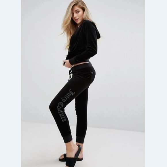 Juicy Couture Pants - Juicy Couture Velour Tracksuit Pant - Crystal Logo